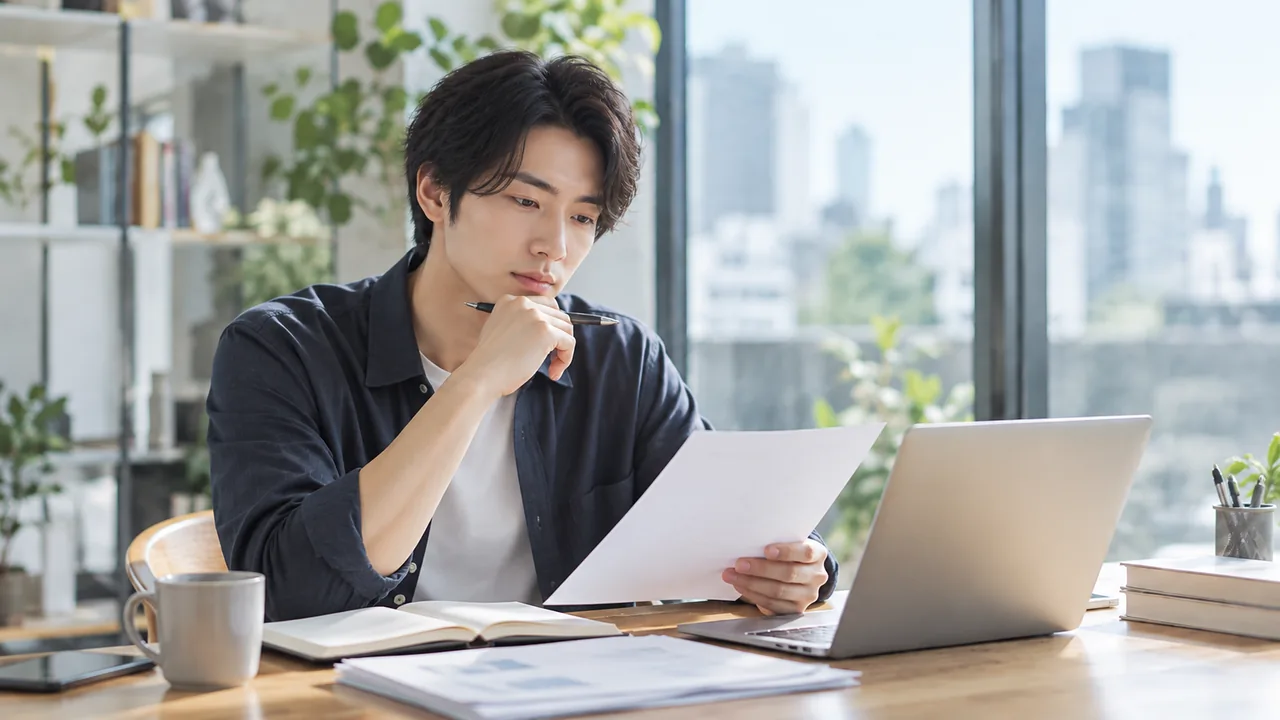 キャリアについて考える若手男性